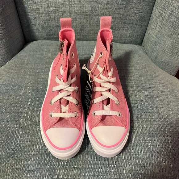 Converse Kids Glittery Pink Platform High-Tops - Picture 3 of 5